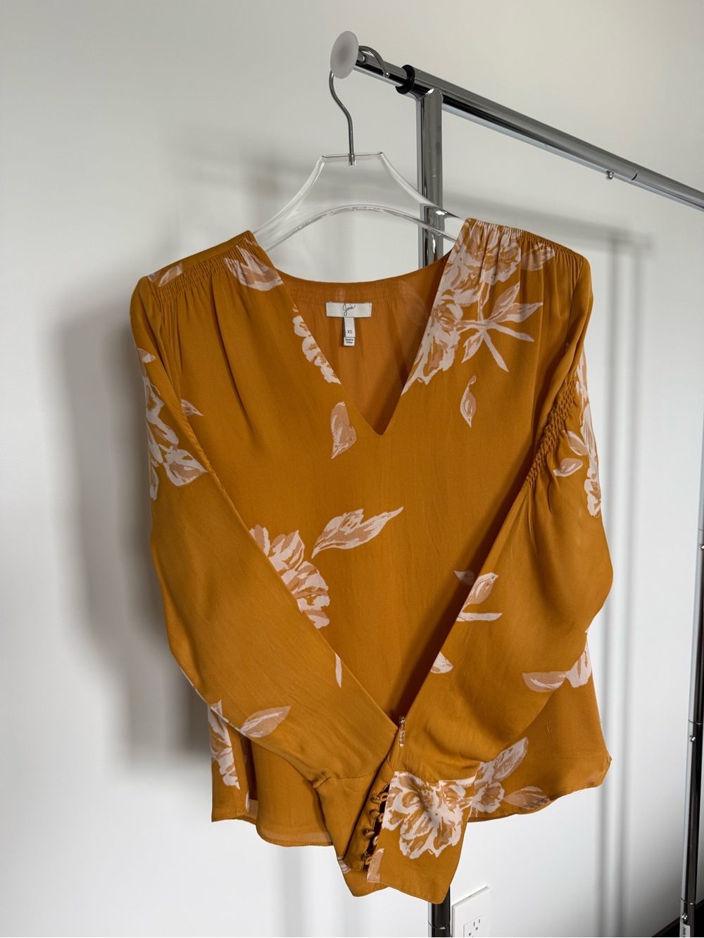 Joie Mustard Floral V-Neck Long Sleeve Blouse